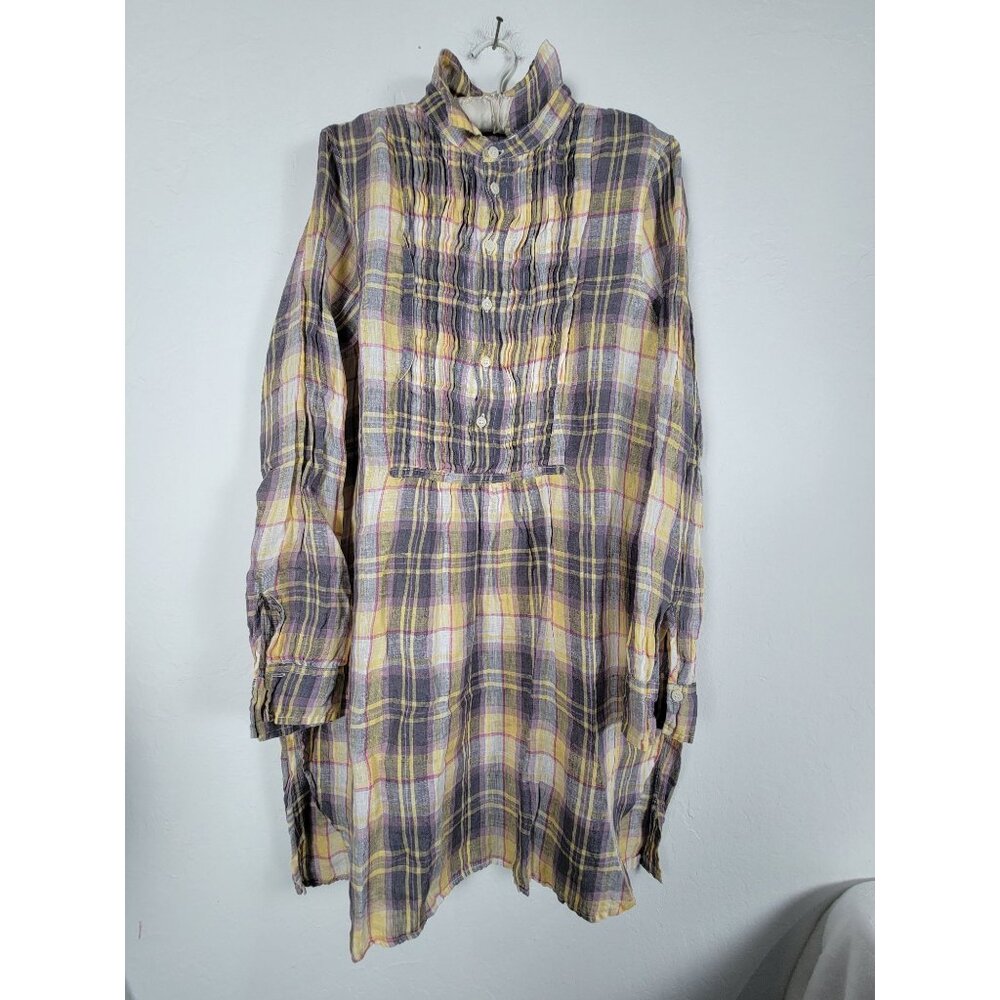 CP Shades Women Plaid Long Sleeve Button-Down Tunic Shirt Medium Pintuck 540-227